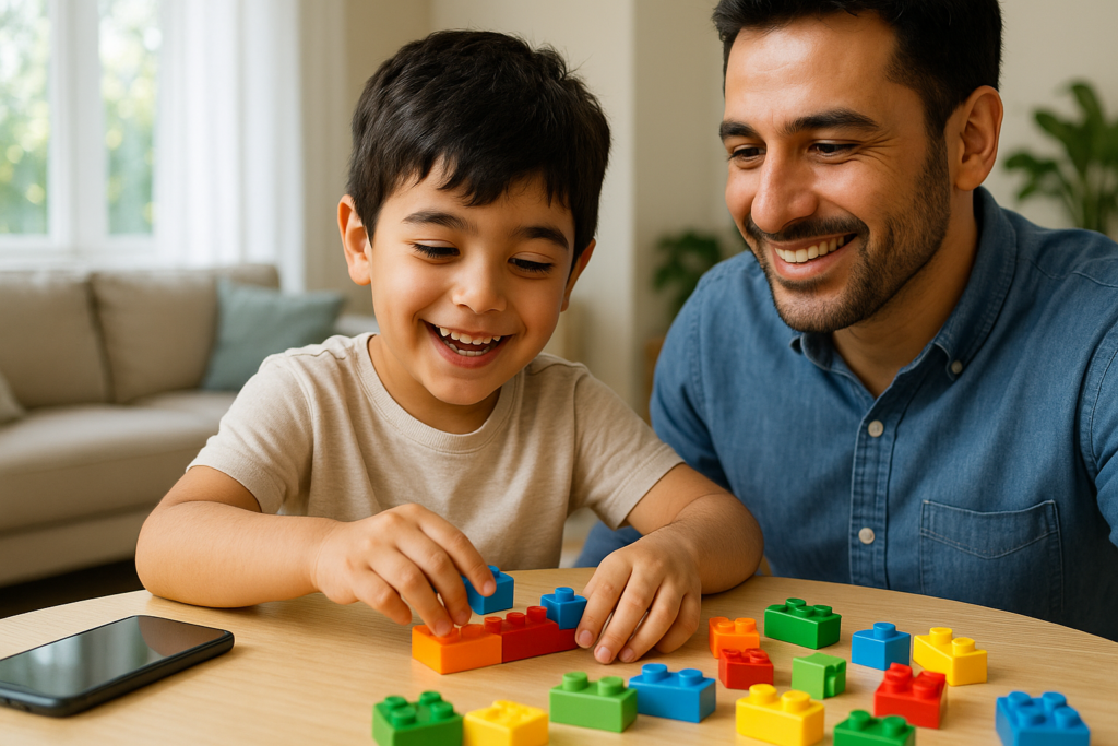 مضرات اشعه گوشی بر چشم و ستون فقرات کودکان | یک پدر در حال بازی کردن با پسر بچه خود